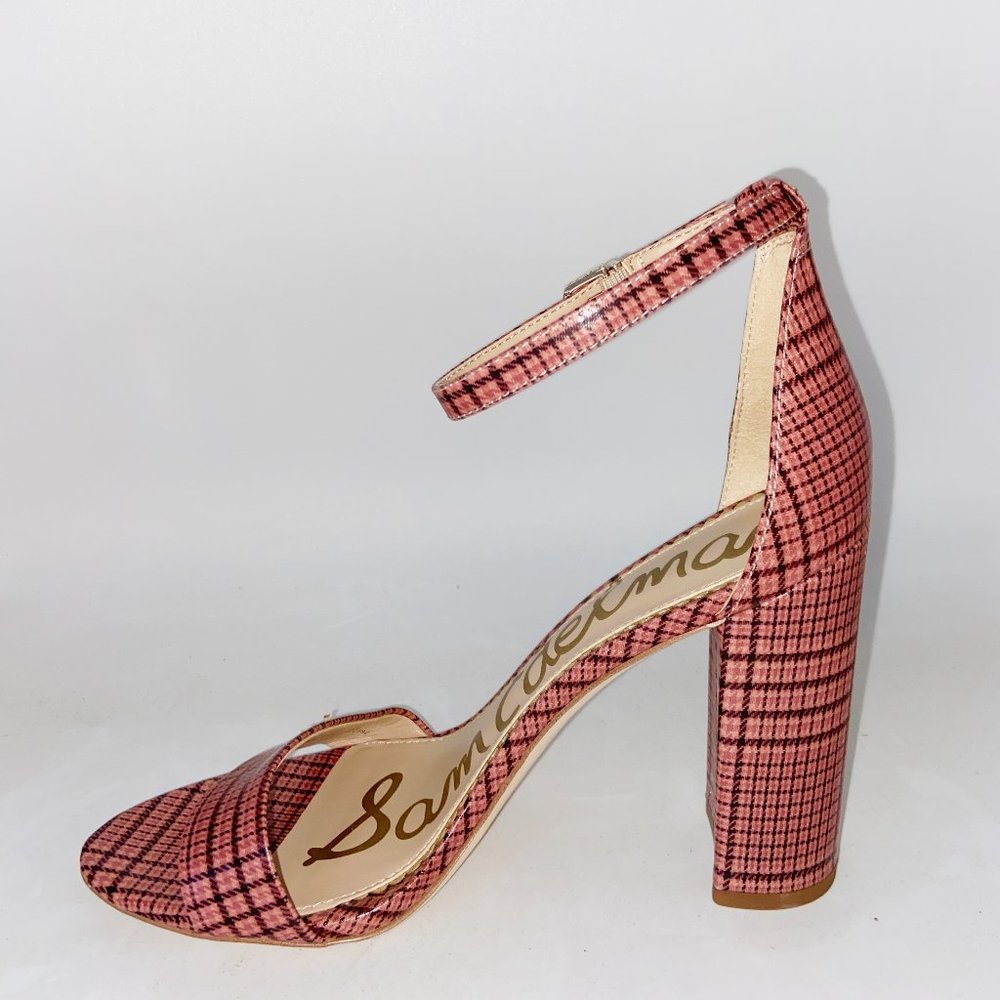 Sam Edelman Yaro Pink Plaid Ankle Strap Block Sandals Size 7.5M